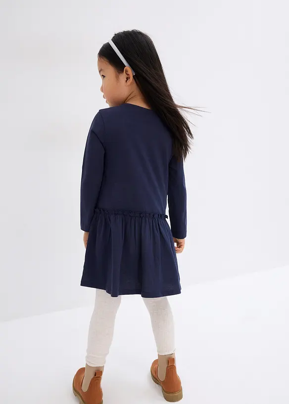Jerseykleid + Puppenkleid aus reiner Bio-Baumwolle (2-tlg. Set) in blau von hinten (Totalaufnahme) - bonprix
