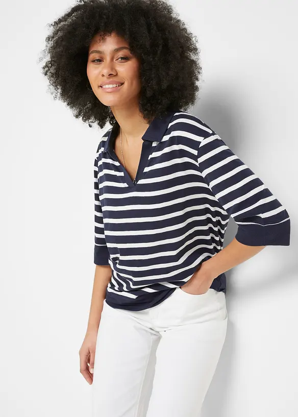 Poloshirt aus Baumwolle-Viskose-Mix in blau von vorne (im Anschnitt) - bonprix