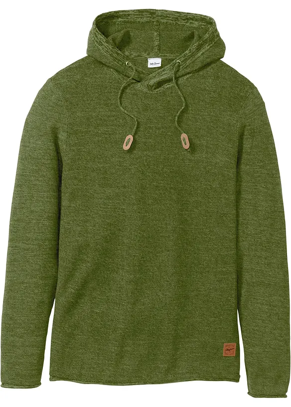 Feinstrickpullover mit Kapuze in grün von vorne - bonprix