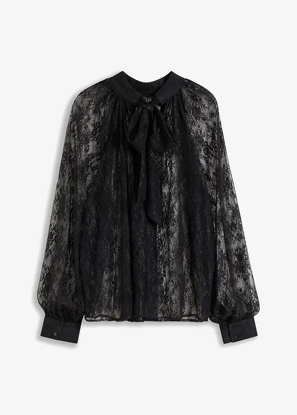 Spitzenbluse mit leichter Transparenz in schwarz von vorne - bonprix Spitzenbluse mit leichter Transparenz in schwarz von vorne - bonprix