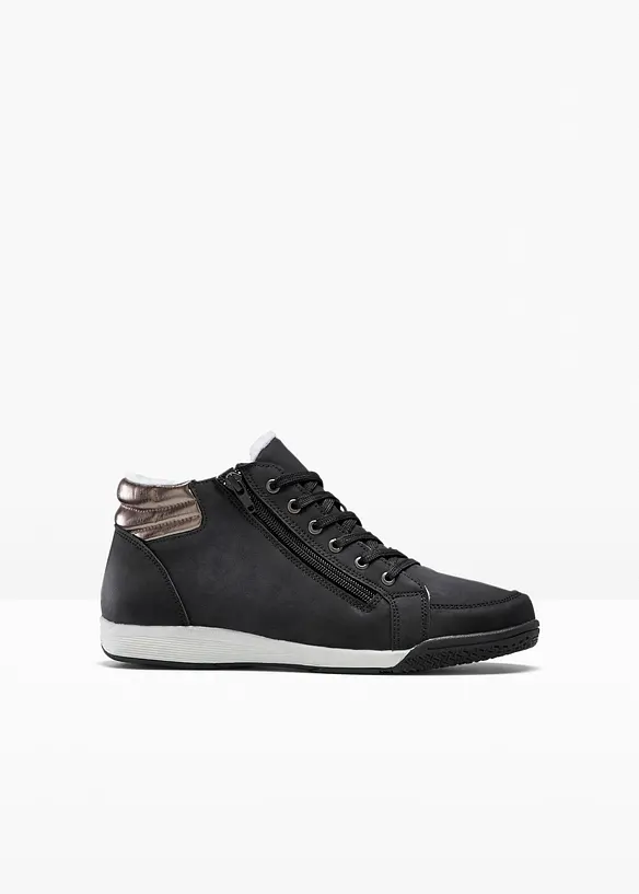 Gefütterter High-Top-Sneaker mit Reißverschluss in schwarz von vorne - bonprix
