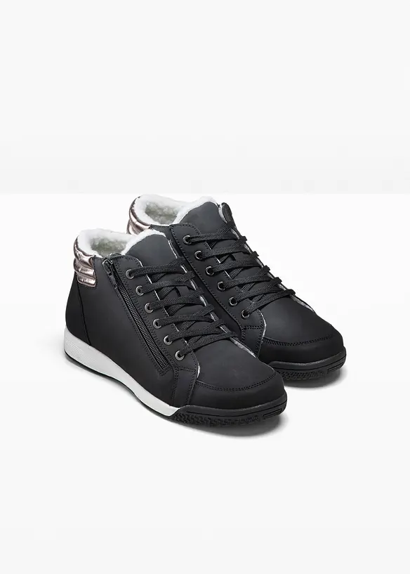 Gefütterter High-Top-Sneaker mit Reißverschluss in schwarz - bonprix