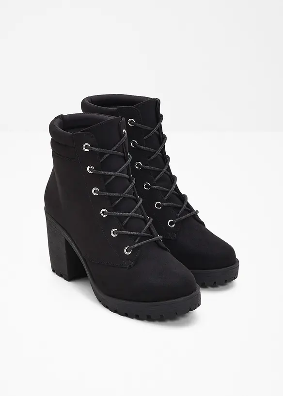 Schnürboots mit Blockabsatz in schwarz - bonprix