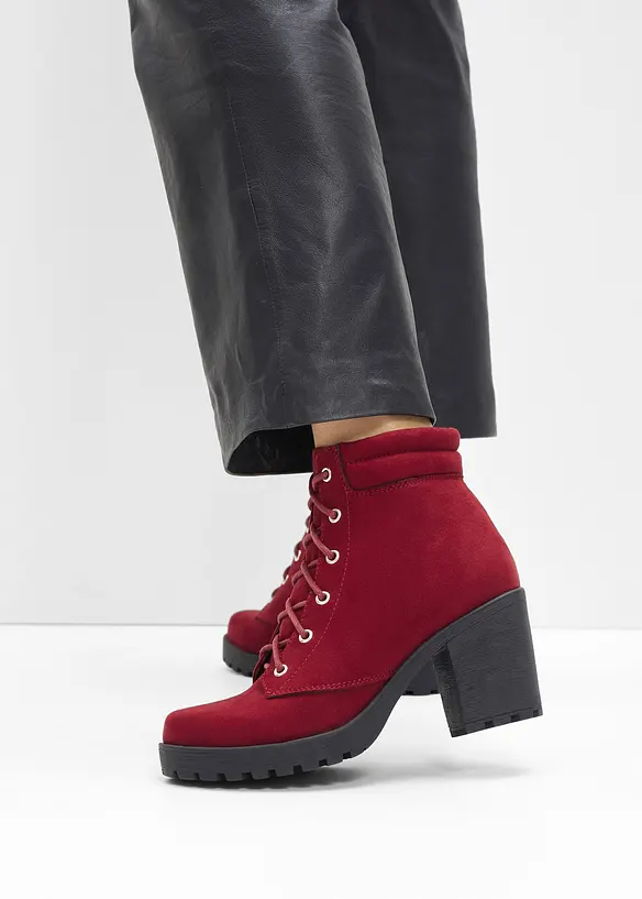 Schnürboots mit Blockabsatz in rot - bonprix