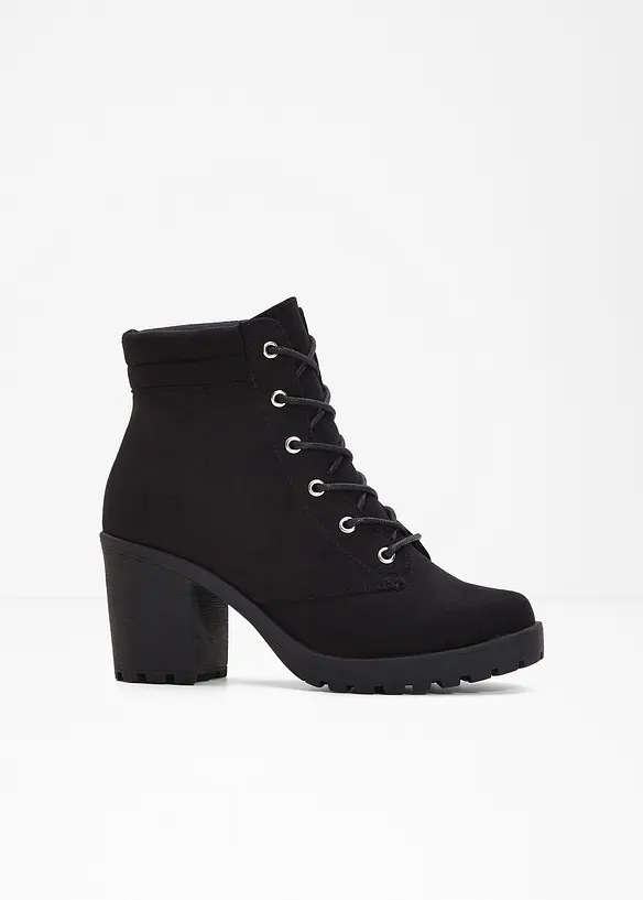 Schnürboots mit Blockabsatz in schwarz von vorne - bonprix