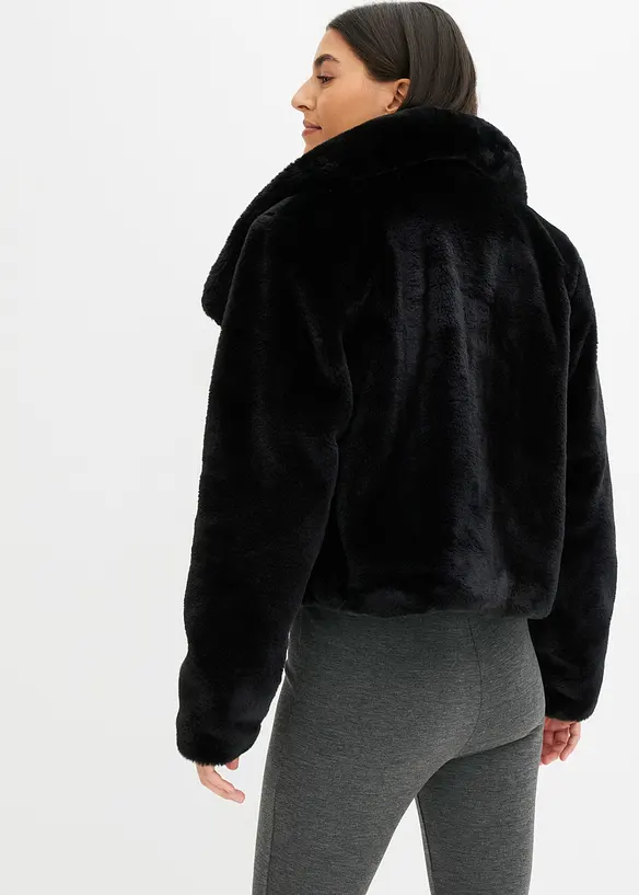 Fellimitat-Jacke in schwarz von hinten (im Anschnitt) - bonprix