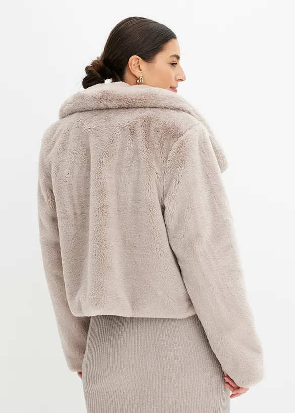 Fellimitat-Jacke in grau von hinten (im Anschnitt) - bonprix