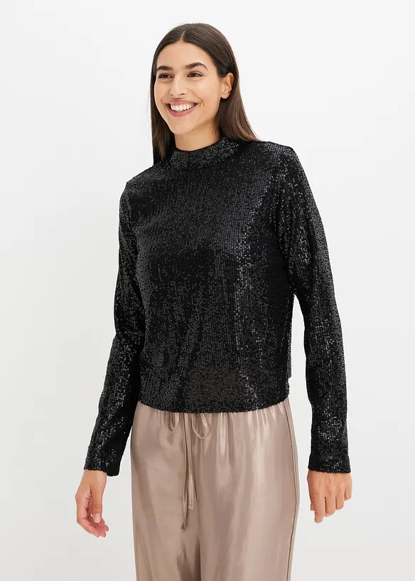 Schlupfbluse mit Pailletten in schwarz von vorne (im Anschnitt) - bonprix