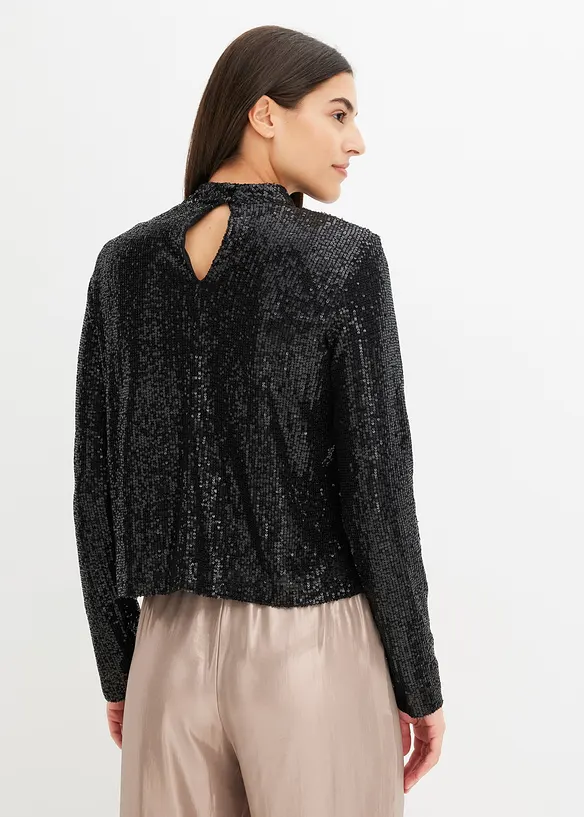 Schlupfbluse mit Pailletten in schwarz von hinten (im Anschnitt) - bonprix