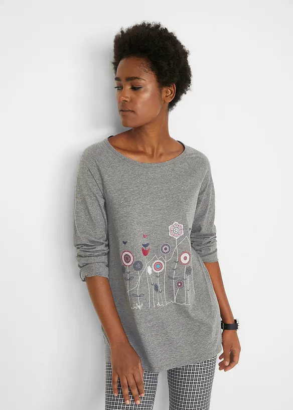 Oversize Longshirt mit Rundhalsausschnitt in grau von vorne (im Anschnitt) - bonprix