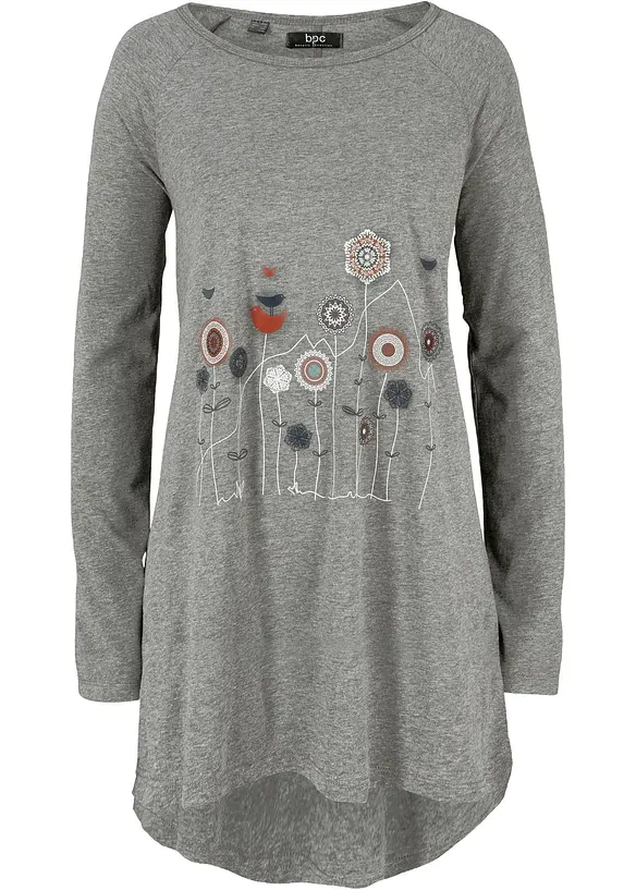 Oversize Longshirt mit Rundhalsausschnitt in grau von vorne - bonprix