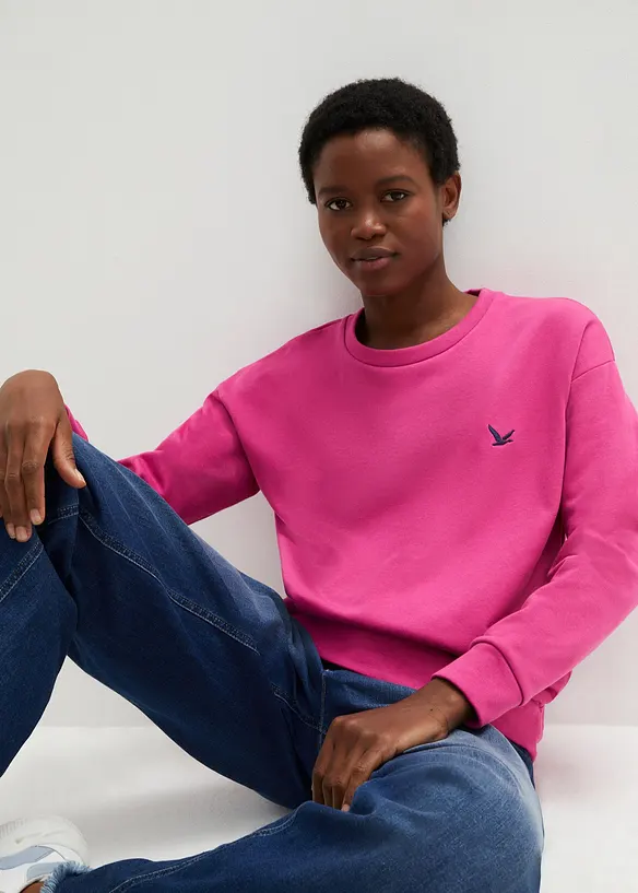 Sweatshirt mit Stickerei in pink von vorne (im Anschnitt) - bonprix