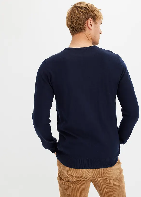 Feinstrickpullover mit Weihnachtsmotiv in blau von hinten (im Anschnitt) - bonprix