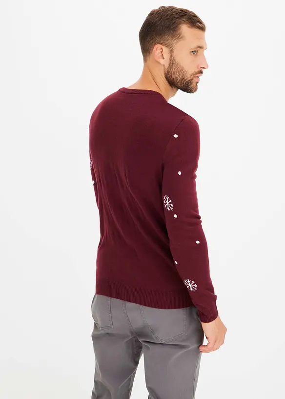 Feinstrickpullover mit Weihnachtsmotiv in rot von hinten (im Anschnitt) - bonprix