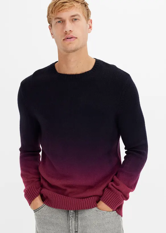 Feinstrickpullover in Regular-Fit in lila von vorne (im Anschnitt) - bonprix