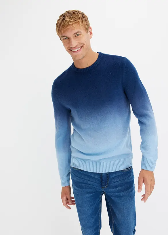 Feinstrickpullover in Regular-Fit in blau von vorne (im Anschnitt) - bonprix