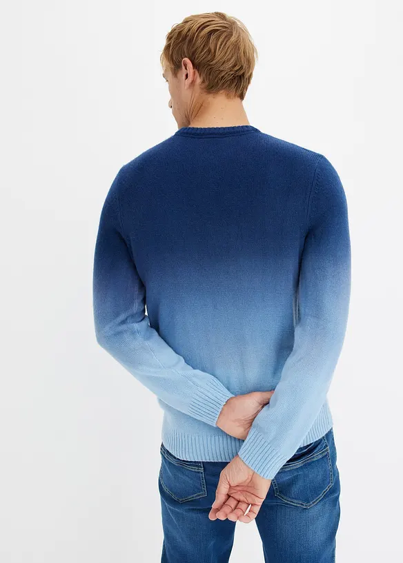 Feinstrickpullover in Regular-Fit in blau von hinten (im Anschnitt) - bonprix
