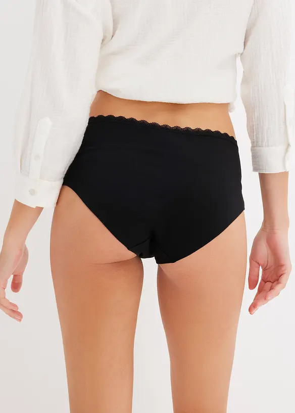 Umstandspanty mit Bio-Baumwolle und Spitze (3er Pack) in schwarz von hinten - bonprix