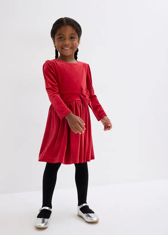 Ausgestelltes Samtkleid in rot von vorne (Totalaufnahme) - bonprix