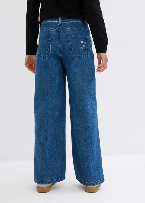 Wide-Leg-Jeans mit Stickerei Mid Waist in blau von hinten - bonprix