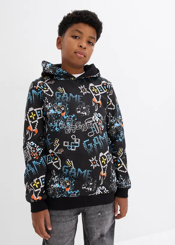 Hoodie aus reiner Bio-Baumwolle in schwarz von vorne (im Anschnitt) - bonprix