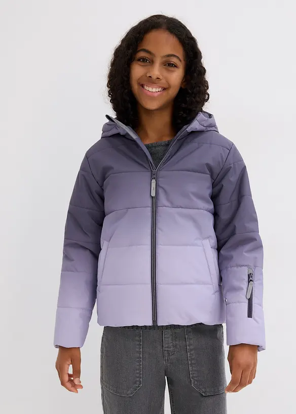 wasserdichte Funktionsjacke mit Kapuze in lila von vorne (im Anschnitt) - bonprix