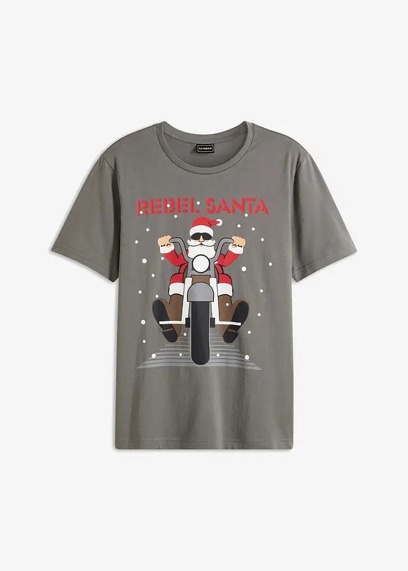 T-Shirt mit Weihnachtsmotiv aus reiner Bio-Baumwolle in grau von vorne - bonprix