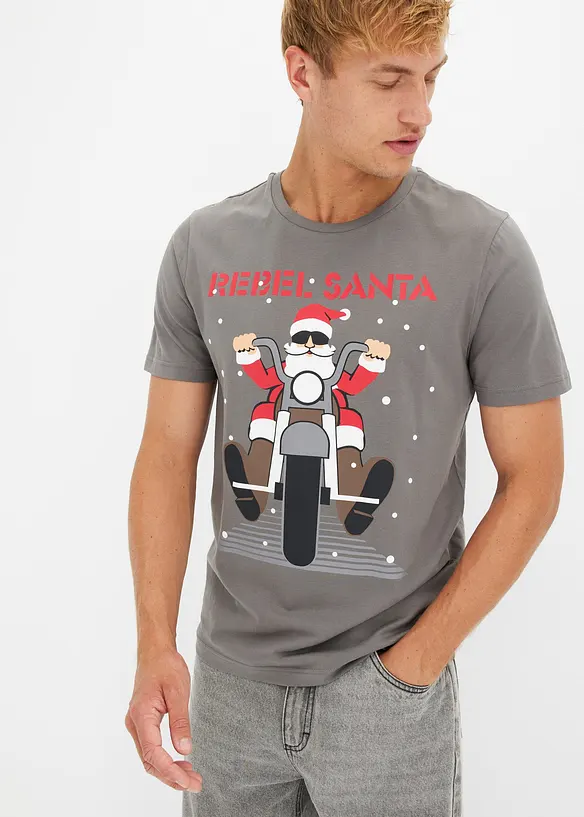 T-Shirt mit Weihnachtsmotiv aus reiner Bio-Baumwolle in grau von vorne (im Anschnitt) - bonprix