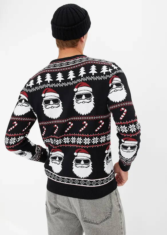Norweger-Pullover mit recycelter Baumwolle in schwarz von hinten (im Anschnitt) - bonprix