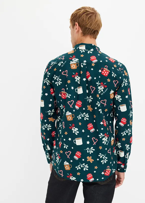 Langarmhemd mit Weihnachtsmotiv aus reiner Baumwolle in grün von hinten (im Anschnitt) - bonprix