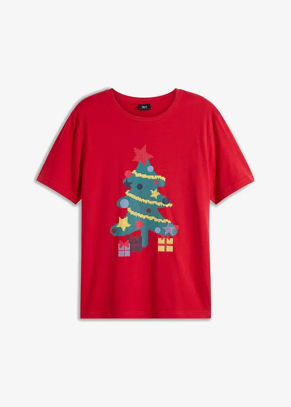 T-Shirt mit Weihnachtsmotiv aus Bio-Baumwolle in rot von vorne - bonprix