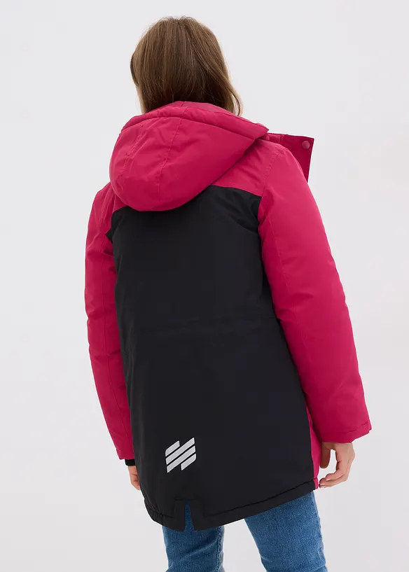 wasserdichte Funktionsjacke mit abnehmbarer Kapuze und reflektierenden Details in pink von hinten (im Anschnitt) - bonprix
