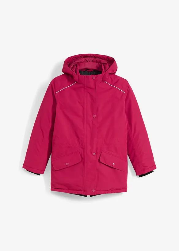wasserdichte Funktionsjacke mit abnehmbarer Kapuze und reflektierenden Details in pink von vorne - bonprix