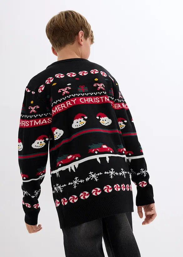 Feinstrickpullover mit Weihnachtsmotiv in schwarz von hinten (im Anschnitt) - bonprix