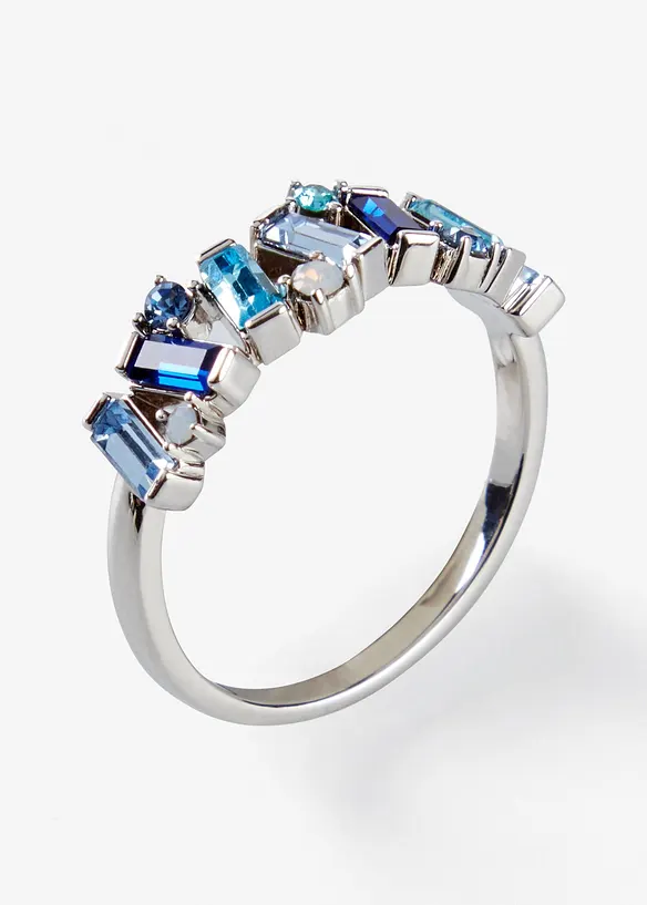 Ring veredelt mit Glaskristallsteinen in silber von vorne - bonprix