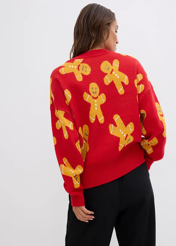 Feinstrickpullover mit Rundhals, oversized in rot von hinten (im Anschnitt) - bonprix