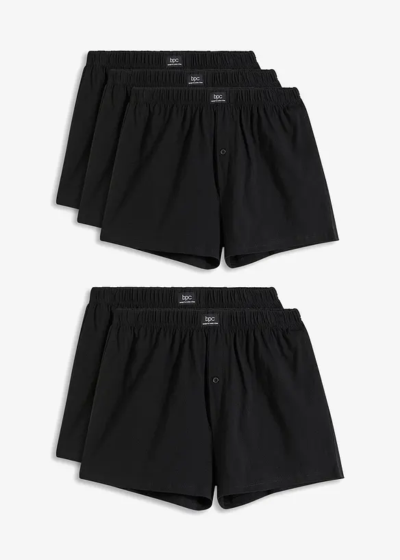 Lockere Jersey Boxershorts aus Baumwolle (5er Pack) in schwarz von vorne - bonprix