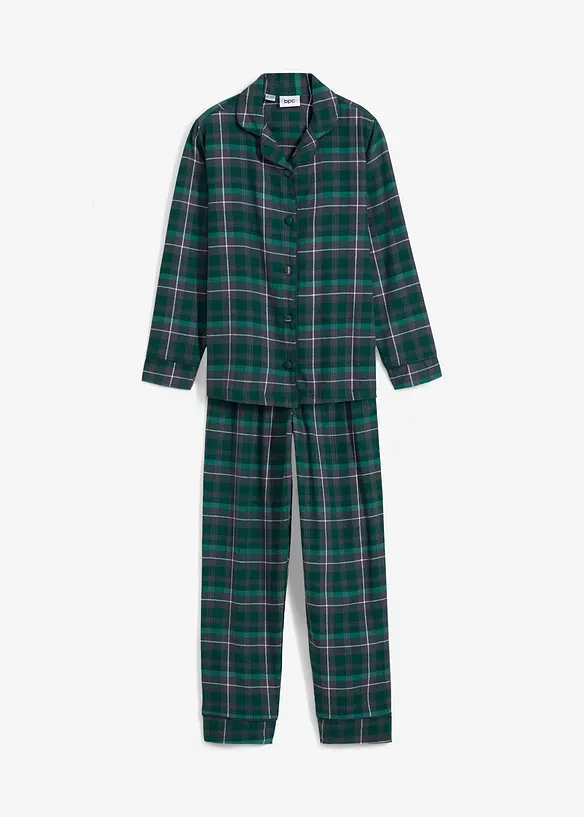 Kinder Pyjama aus gewebten Flanell (2-tlg. Set) in grün von vorne - bonprix