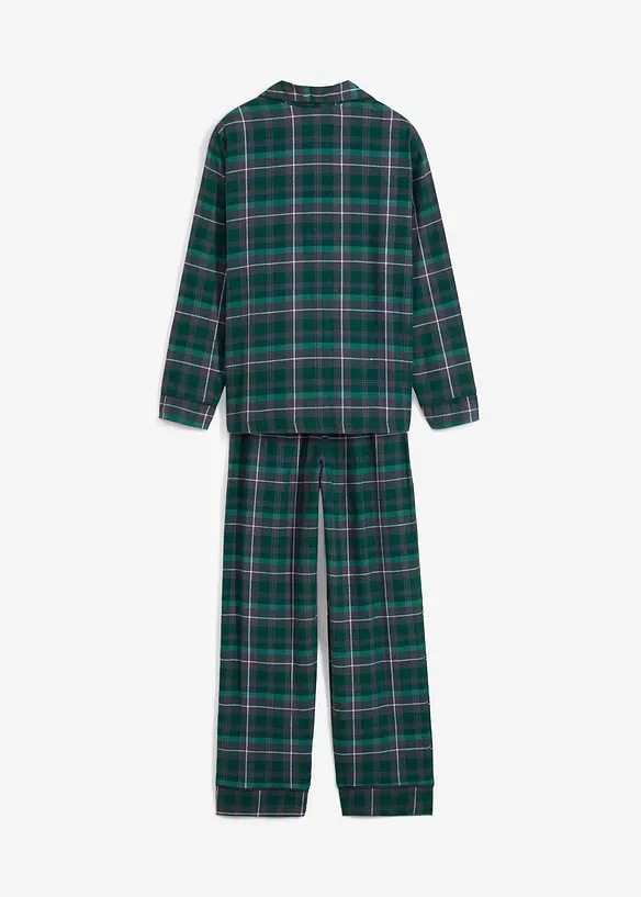 Kinder Pyjama aus gewebten Flanell (2-tlg. Set) in grün von hinten - bonprix