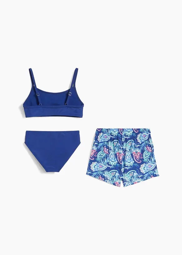 Bikini + Shorts (3-tlg.Set) in blau von hinten - bonprix
