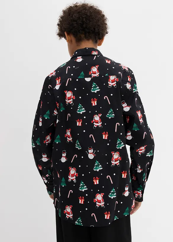 Langarmhemd mit Weihnachtsmotiv in schwarz von hinten (im Anschnitt) - bonprix