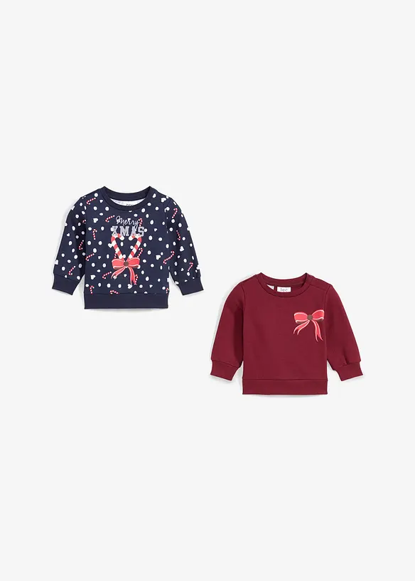 Baby Sweatshirt mit Weihnachtsmotiv (2er Pack) in rot - bonprix