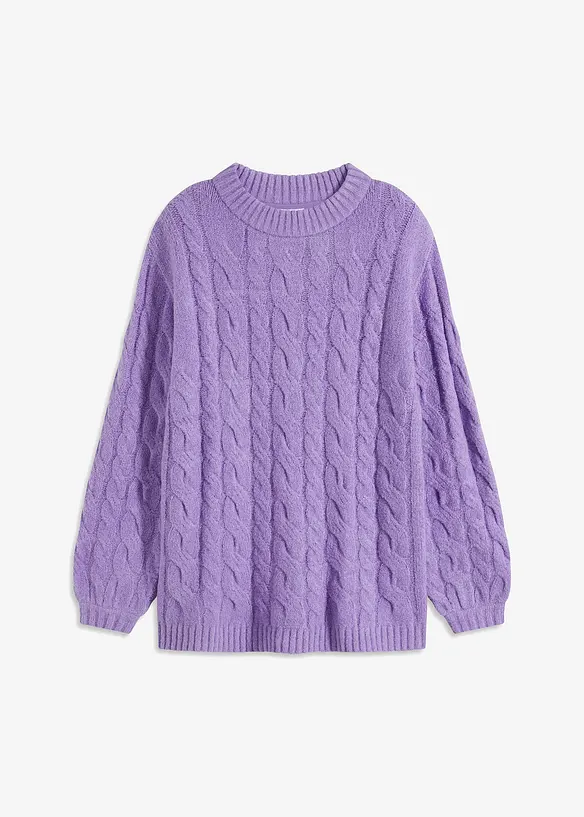 Oversize-Pullover mit Zopfmuster in lila von vorne - bonprix