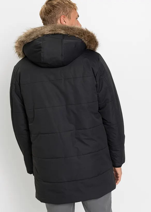 Winter-Parka mit abnehmbarer Kapuze in schwarz von hinten (im Anschnitt) - bonprix