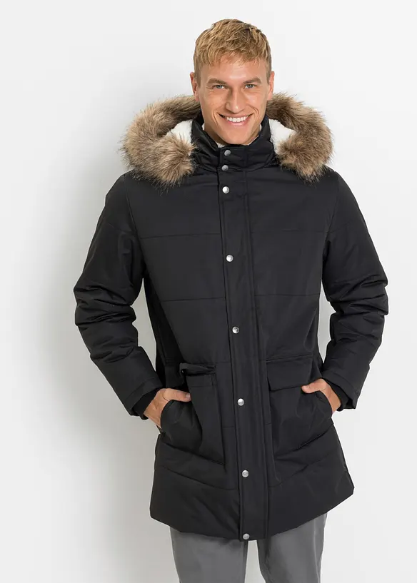 Winter-Parka mit abnehmbarer Kapuze in schwarz von vorne (im Anschnitt) - bonprix