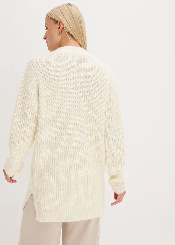 Grobstrickjacke aus weichem Wollmix in weiß von hinten (im Anschnitt) - bonprix