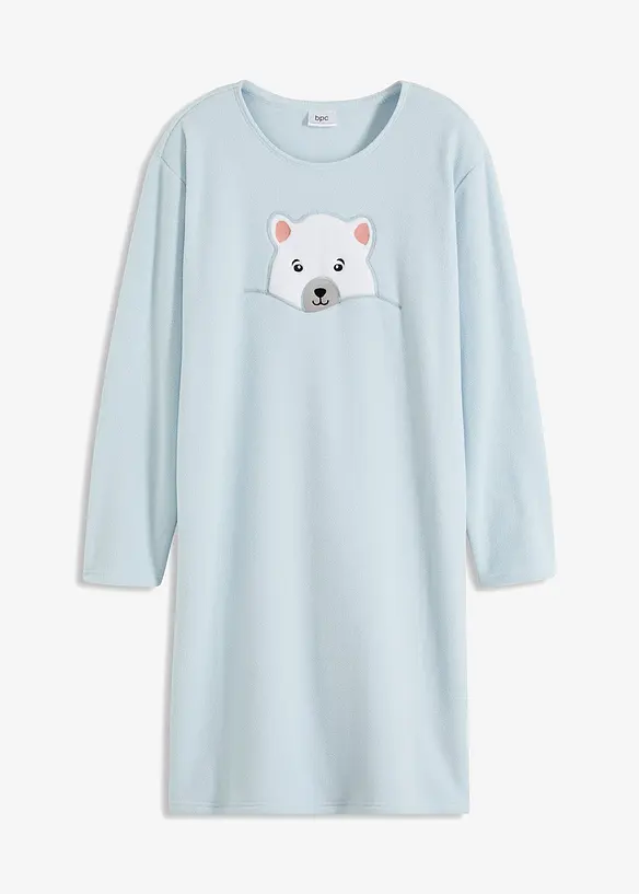 Loungewear Fleece Nachthemd mit Applikation in blau von vorne - bonprix
