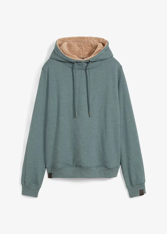 Kapuzensweatshirt aus Baumwoll-Mix und Teddy-Futter in grün von vorne - bonprix Kapuzensweatshirt aus Baumwoll-Mix und Teddy-Futter in grün von vorne - bonprix