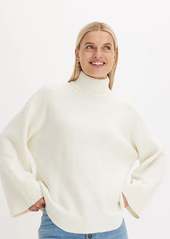 Pullover mit Stehkragen in weiß von vorne (im Anschnitt) - bonprix