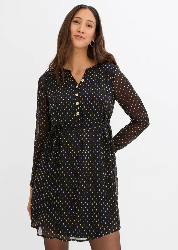 2-in-1 Umstands- und Stillkleid aus Chiffon in schwarz von vorne (Totalaufnahme) - bonprix